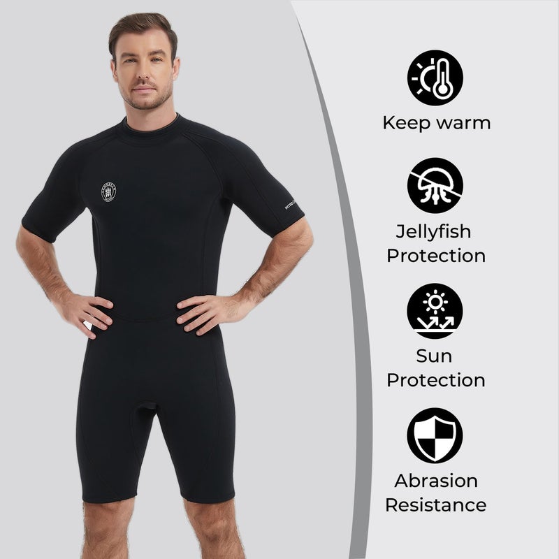 Lemorecn Wetsuits Mens Premium Neoprene Diving Suit 3mm Shorty Jumpsuit(3035AblacK-3XL) - Image 5